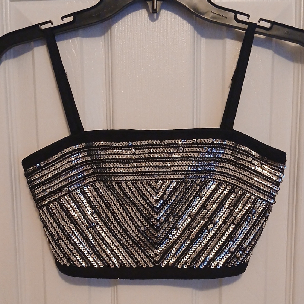 Bethany Mota Black and Silver Sequin Crop Top